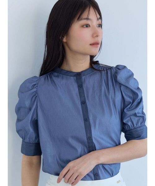 TONAL（トーナル）の「チンツギャザースリーブシャツ（シャツ/ブラウス・レディース・インディゴブルー/ピンク/ベージュ・MEDIUM）」の6枚目の写真
