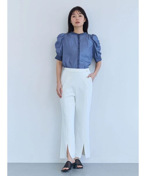 TONAL（トーナル）の「チンツギャザースリーブシャツ（シャツ/ブラウス・レディース・インディゴブルー/ピンク/ベージュ・MEDIUM）」の10枚目の写真