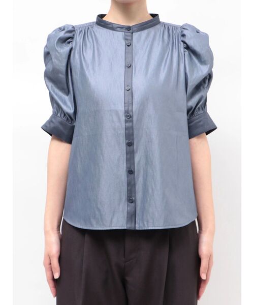 TONAL（トーナル）の「チンツギャザースリーブシャツ（シャツ/ブラウス・レディース・インディゴブルー/ピンク/ベージュ・MEDIUM）」の18枚目の写真