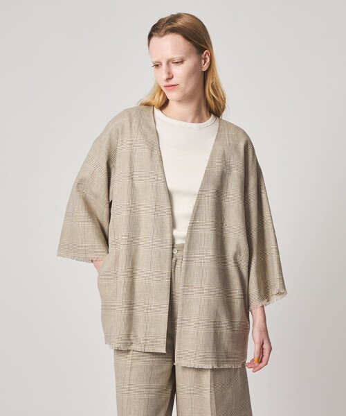 Steven Alan>チェック カシュクール シャツジャケット(ノーカラー Steven Alan>チェック カシュクール シャツジャケット(ノーカラー
