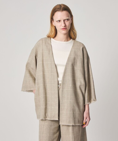 Steven Alan ノーカラージャケット XL Steven Alan＞チェック カシュクール シャツジャケット（ノーカラー