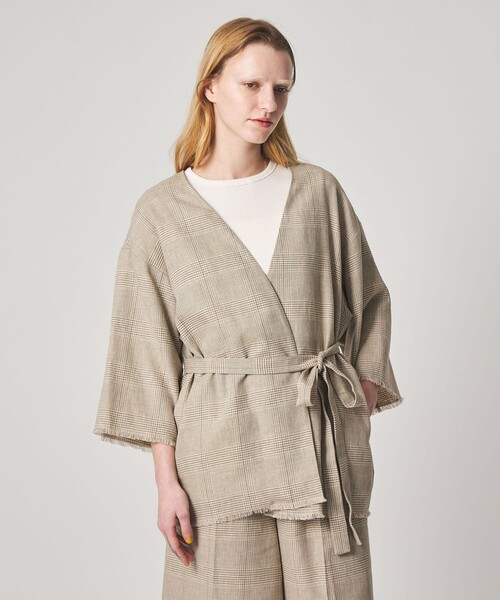 Steven Alan(スティーブンアラン)の「<Steven Alan>チェック カシュクール シャツジャケット(ノーカラージャケット・レディース・ベージュ・S/M)」の4枚目の写真