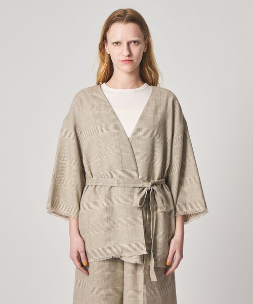Steven Alan(スティーブンアラン)の「<Steven Alan>チェック カシュクール シャツジャケット(ノーカラージャケット・レディース・ベージュ・S/M)」の5枚目の写真