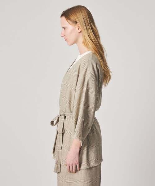 Steven Alan＞チェック カシュクール シャツジャケット（ノーカラー