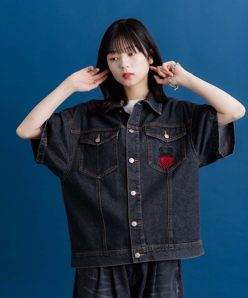 定価万 22AW新作・新品・タグ付 オーバーサイズ デニムシャツサイズ48 ハグハートデニムシャツ / Hug Heart Denim Shirt（シャツ/ブラウス