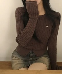 ケーブル編み ショート丈 コンパクトニットカーディガン