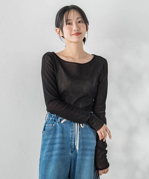 Droite lautreamont（ドロワットロートレアモン）の「コットンサラチュールカットソー（Tシャツ/カットソー・レディース・ピンク/ブラック/オフホワイト・M）」の2枚目の写真