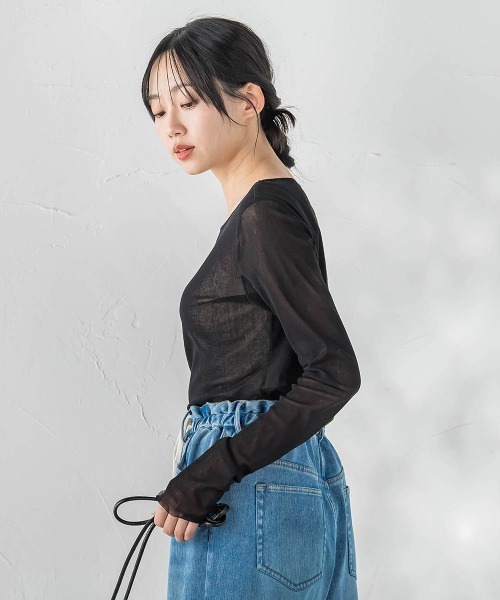 Droite lautreamont（ドロワットロートレアモン）の「コットンサラチュールカットソー（Tシャツ/カットソー・レディース・ピンク/ブラック/オフホワイト・M）」の19枚目の写真