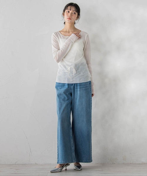 Droite lautreamont（ドロワットロートレアモン）の「コットンサラチュールカットソー（Tシャツ/カットソー・レディース・ピンク/ブラック/オフホワイト・M）」の6枚目の写真