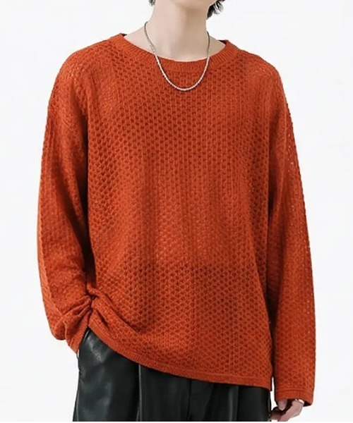 revertical（リバーティカル）の「ワッフル編み ルーズシルエット クルーネック ロングスリーブTシャツ（Tシャツ/カットソー・メンズ・グリーン/ブラウン/テラコッタ/ブラック/アイボリー・MEDIUM/LARGE/SMALL）」の5枚目の写真