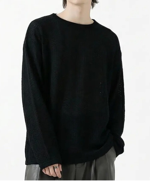 revertical（リバーティカル）の「ワッフル編み ルーズシルエット クルーネック ロングスリーブTシャツ（Tシャツ/カットソー・メンズ・グリーン/ブラウン/テラコッタ/ブラック/アイボリー・MEDIUM/LARGE/SMALL）」の3枚目の写真