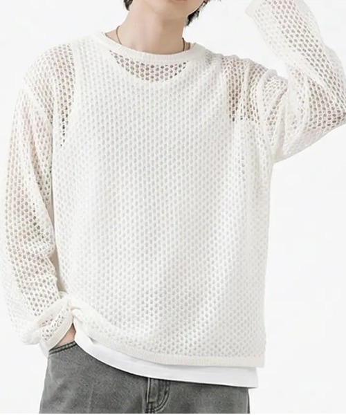 revertical（リバーティカル）の「ワッフル編み ルーズシルエット クルーネック ロングスリーブTシャツ（Tシャツ/カットソー・メンズ・グリーン/ブラウン/テラコッタ/ブラック/アイボリー・MEDIUM/LARGE/SMALL）」の11枚目の写真