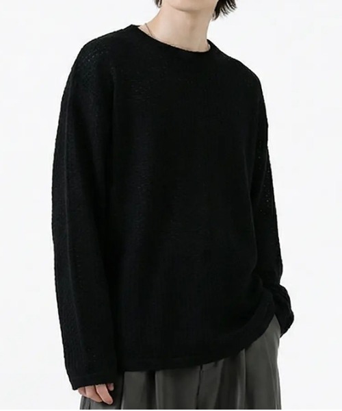 revertical（リバーティカル）の「ワッフル編み ルーズシルエット クルーネック ロングスリーブTシャツ（Tシャツ/カットソー・メンズ・グリーン/ブラウン/テラコッタ/ブラック/アイボリー・MEDIUM/LARGE/SMALL）」の9枚目の写真