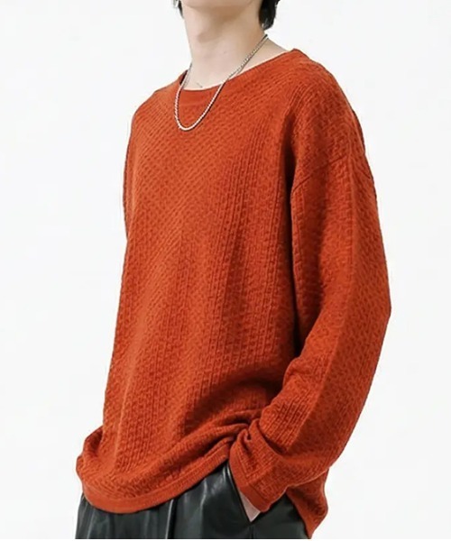 revertical（リバーティカル）の「ワッフル編み ルーズシルエット クルーネック ロングスリーブTシャツ（Tシャツ/カットソー・メンズ・グリーン/ブラウン/テラコッタ/ブラック/アイボリー・MEDIUM/LARGE/SMALL）」の6枚目の写真