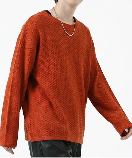 revertical（リバーティカル）の「ワッフル編み ルーズシルエット クルーネック ロングスリーブTシャツ（Tシャツ/カットソー・メンズ・グリーン/ブラウン/テラコッタ/ブラック/アイボリー・MEDIUM/LARGE/SMALL）」の15枚目の写真