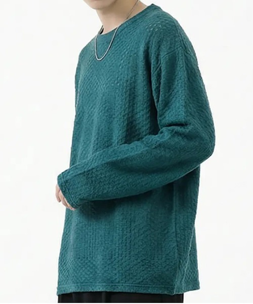 revertical（リバーティカル）の「ワッフル編み ルーズシルエット クルーネック ロングスリーブTシャツ（Tシャツ/カットソー・メンズ・グリーン/ブラウン/テラコッタ/ブラック/アイボリー・MEDIUM/LARGE/SMALL）」の14枚目の写真