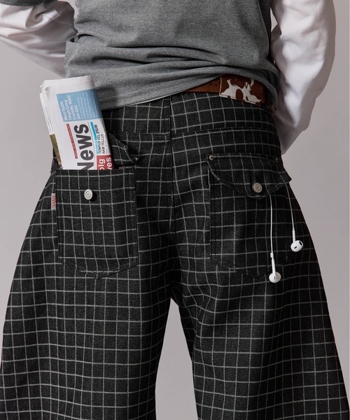 CIVVY. Roll-Up Check Denim - ブラック　Lサイズ Roll-Up Check Denim - ロールアップチェックデニムパンツ -（デニム