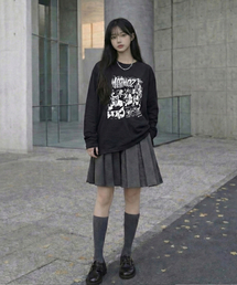 MOZMOZ（モズモズ）の「出勤ニャン グラフィック ピグメント ロングスリーブ ブラック（Tシャツ/カットソー）」
