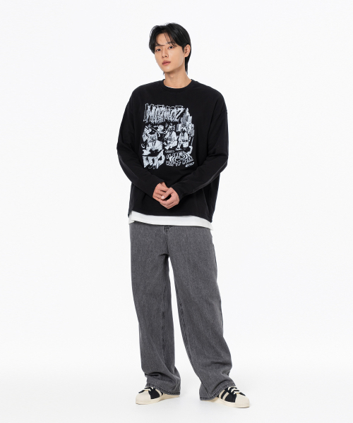 MOZMOZ（モズモズ）の「出勤ニャン グラフィック ピグメント ロングスリーブ ブラック（Tシャツ/カットソー・レディース・その他・1/2/3）」の6枚目の写真