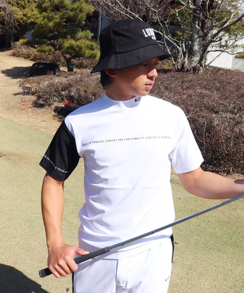 LUXE/R GOLF(ラグジュ ゴルフ)の「(RM)【LUXE/R GOLF】ストレッチ スムース ロゴ ハイネック バイカラー Tシャツ(Tシャツ/カットソー・メンズ・ネイビー/チャコールグレー/ブラック/ホワイト・X-LARGE/LARGE/MEDIUM)」の2枚目の写真