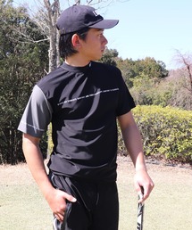 (RM)【LUXE/R GOLF】ストレッチ スムース ロゴ ハイネック バイカラー Tシャツ