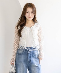 clear | フラワーレースカーディガン［骨格ウェーブ/シアー/刺繍/リボン］(カーディガン/ボレロ)