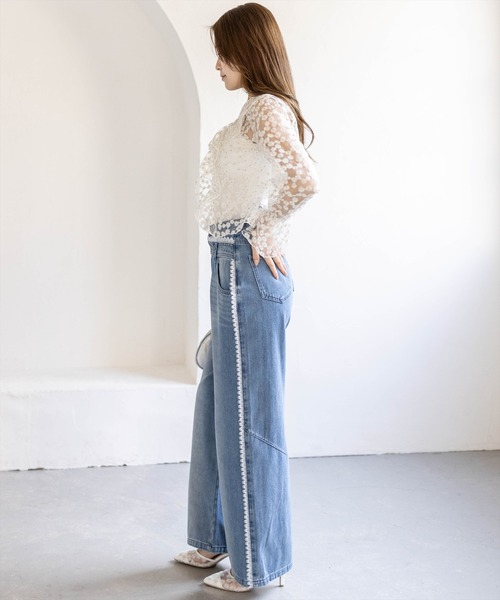 clear（クリア）の「フラワーレースカーディガン［骨格ウェーブ/シアー/刺繍/リボン］（カーディガン/ボレロ・レディース・オフホワイト・F）」の2枚目の写真