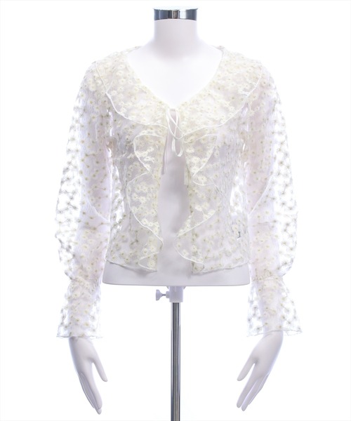 clear（クリア）の「フラワーレースカーディガン［骨格ウェーブ/シアー/刺繍/リボン］（カーディガン/ボレロ・レディース・オフホワイト・F）」の14枚目の写真