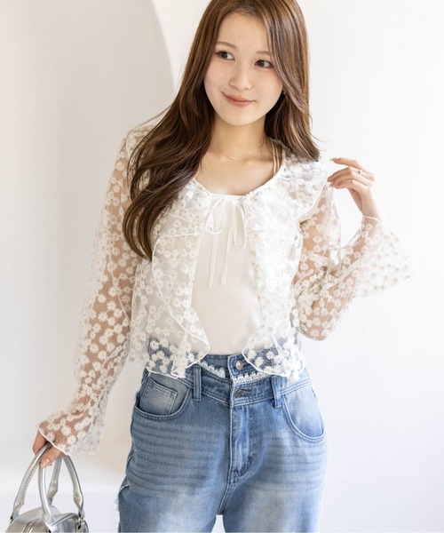 clear（クリア）の「フラワーレースカーディガン［骨格ウェーブ/シアー/刺繍/リボン］（カーディガン/ボレロ・レディース・オフホワイト・F）」の16枚目の写真