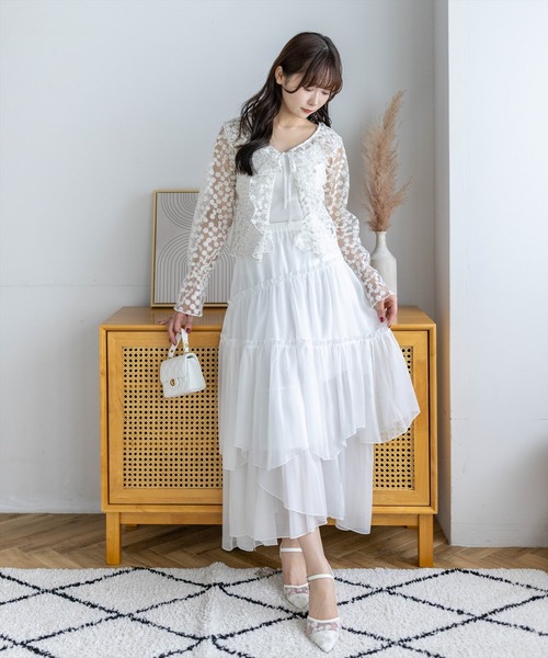 clear（クリア）の「フラワーレースカーディガン［骨格ウェーブ/シアー/刺繍/リボン］（カーディガン/ボレロ・レディース・オフホワイト・F）」の20枚目の写真