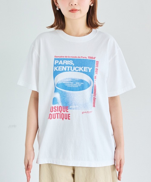 TRICOMER(トリコメル)の「【TRICOMER】ヴィンテージライク プリントロゴTシャツ|PARIS KENTUCKY(Tシャツ/カットソー・レディース・ホワイト・F)」の2枚目の写真