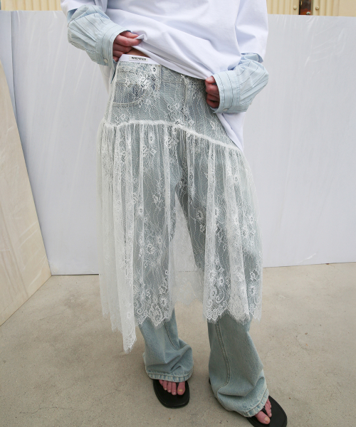 Layered Shirring Lace Skirt - Off White（スカート）｜LEVAR（レバー