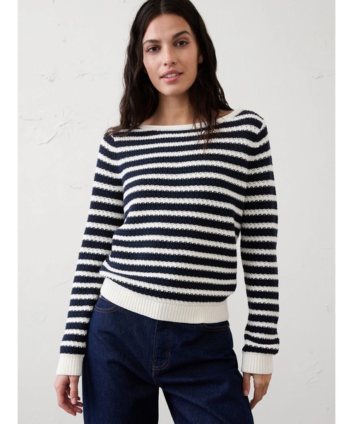 BANANA REPUBLIC FACTORY STORE（バナナリパブリック ファクトリーストア）の「BANANA REPUBLIC FACTORY STORE　　コットン ボートネック クロシェ セーター（ニット/セーター・レディース・ホワイト/レッド/ネイビー・L/M/S/XS）」の8枚目の写真