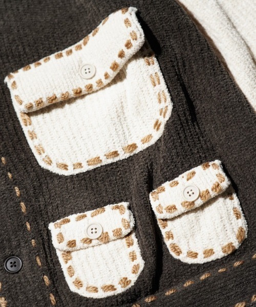 PHINGERIN(フィンガリン)の「PHINGERIN / フィンガリン PG1 POCKET CARDIGAN (PD-252-KN-021)(カーディガン/ボレロ・メンズ・ベージュ・LARGE)」の9枚目の写真