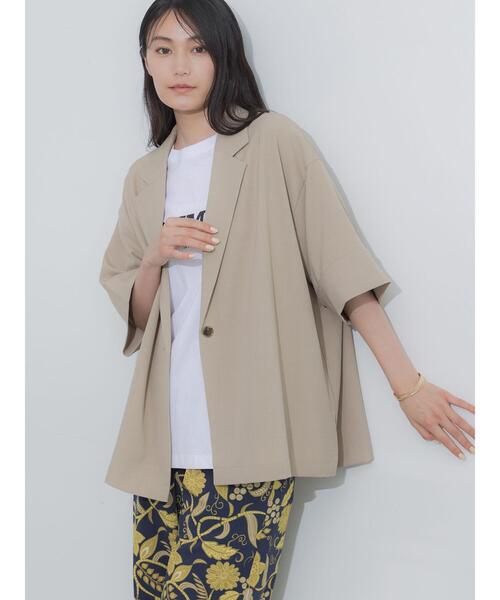 Te chichi(テチチ)の「麻調ハーフスリーブジャケット(ノーカラージャケット・レディース・グレー/ベージュ/ブラック・F)」の3枚目の写真