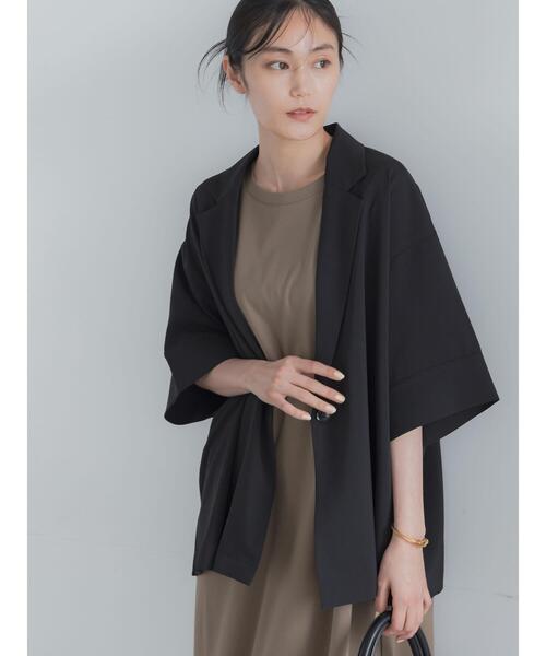 Te chichi(テチチ)の「麻調ハーフスリーブジャケット(ノーカラージャケット・レディース・グレー/ベージュ/ブラック・F)」の10枚目の写真