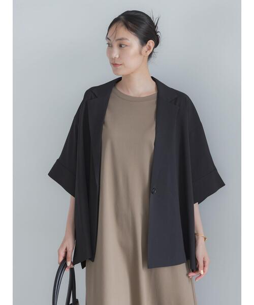 Te chichi(テチチ)の「麻調ハーフスリーブジャケット(ノーカラージャケット・レディース・グレー/ベージュ/ブラック・F)」の11枚目の写真