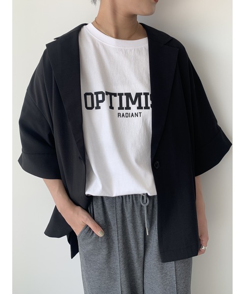 Te chichi(テチチ)の「麻調ハーフスリーブジャケット(ノーカラージャケット・レディース・グレー/ベージュ/ブラック・F)」の6枚目の写真