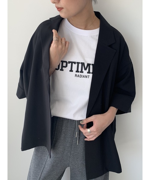 Te chichi(テチチ)の「麻調ハーフスリーブジャケット(ノーカラージャケット・レディース・グレー/ベージュ/ブラック・F)」の14枚目の写真