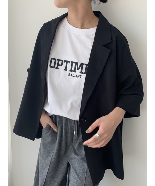 Te chichi(テチチ)の「麻調ハーフスリーブジャケット(ノーカラージャケット・レディース・グレー/ベージュ/ブラック・F)」の15枚目の写真