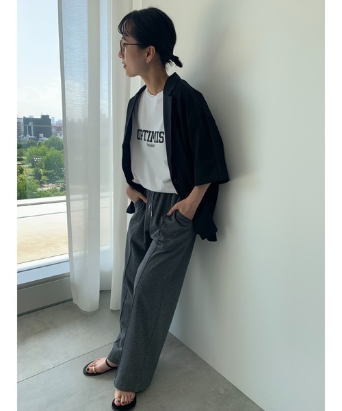 Te chichi(テチチ)の「麻調ハーフスリーブジャケット(ノーカラージャケット・レディース・グレー/ベージュ/ブラック・F)」の9枚目の写真