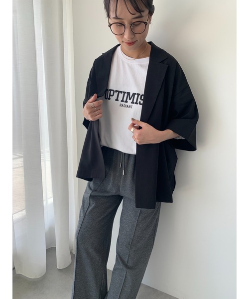 Te chichi(テチチ)の「麻調ハーフスリーブジャケット(ノーカラージャケット・レディース・グレー/ベージュ/ブラック・F)」の11枚目の写真