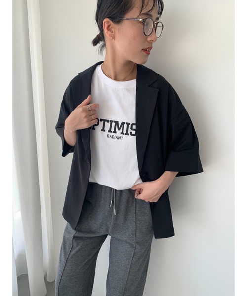 Te chichi(テチチ)の「麻調ハーフスリーブジャケット(ノーカラージャケット・レディース・グレー/ベージュ/ブラック・F)」の7枚目の写真