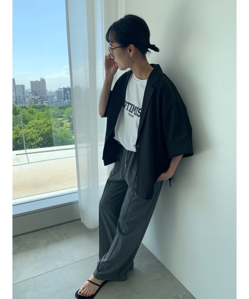 Te chichi(テチチ)の「麻調ハーフスリーブジャケット(ノーカラージャケット・レディース・グレー/ベージュ/ブラック・F)」の10枚目の写真