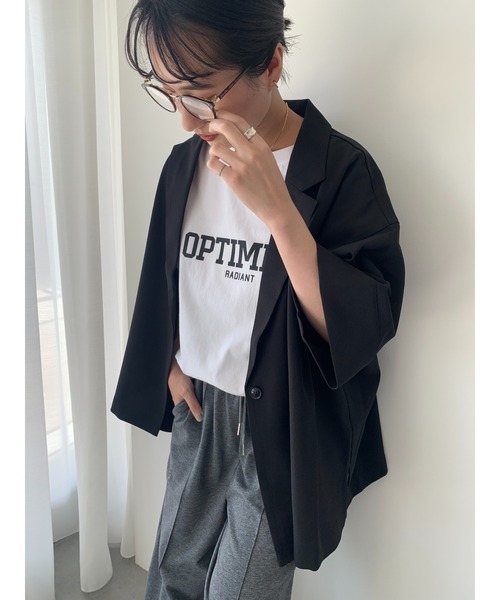 Te chichi(テチチ)の「麻調ハーフスリーブジャケット(ノーカラージャケット・レディース・グレー/ベージュ/ブラック・F)」の8枚目の写真