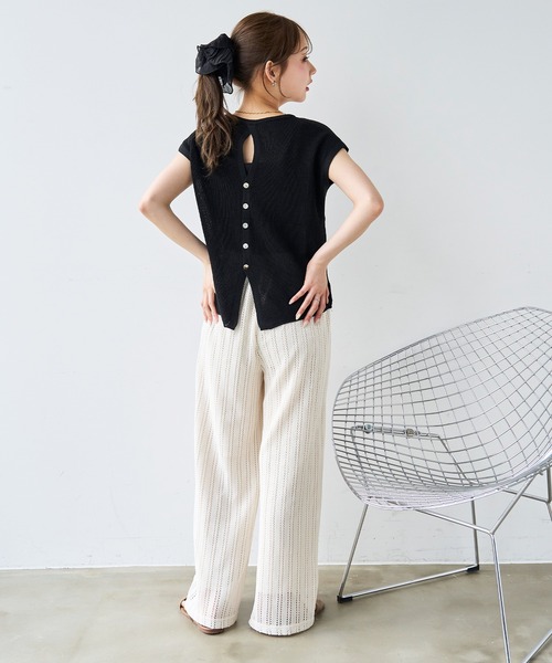 mil(ミル)の「透かし編み ストライプ レースパンツ【587215】(その他パンツ・レディース・オフホワイト/ブラック/グレイッシュベージュ・S-Short/S-Regular/M-Short)」の22枚目の写真