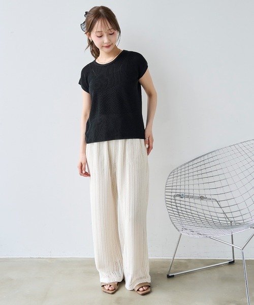 mil(ミル)の「透かし編み ストライプ レースパンツ【587215】(その他パンツ・レディース・オフホワイト/ブラック/グレイッシュベージュ・S-Short/S-Regular/M-Short)」の20枚目の写真