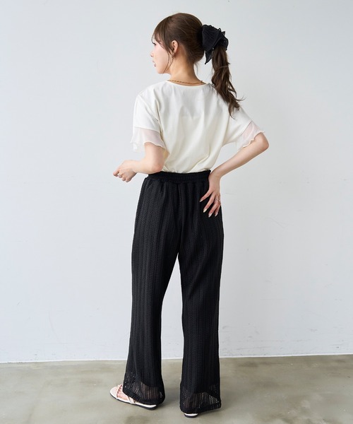 mil(ミル)の「透かし編み ストライプ レースパンツ【587215】(その他パンツ・レディース・オフホワイト/ブラック/グレイッシュベージュ・S-Short/S-Regular/M-Short)」の4枚目の写真