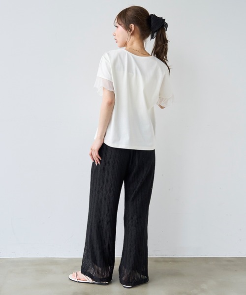 mil(ミル)の「透かし編み ストライプ レースパンツ【587215】(その他パンツ・レディース・オフホワイト/ブラック/グレイッシュベージュ・S-Short/S-Regular/M-Short)」の8枚目の写真