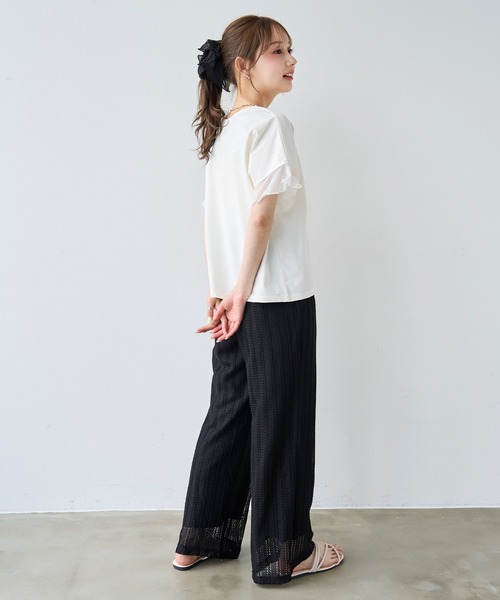 mil(ミル)の「透かし編み ストライプ レースパンツ【587215】(その他パンツ・レディース・オフホワイト/ブラック/グレイッシュベージュ・S-Short/S-Regular/M-Short)」の7枚目の写真